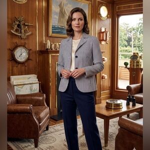 AKRIS PUNTO cotton  Striped Navy & White seersucker Women's Blazer 6